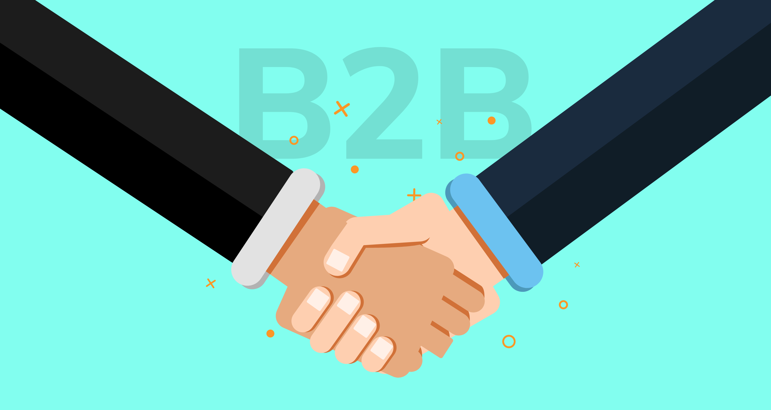 Don't forget about your B2B customers. B2B customers, an illustration of shaking hands.