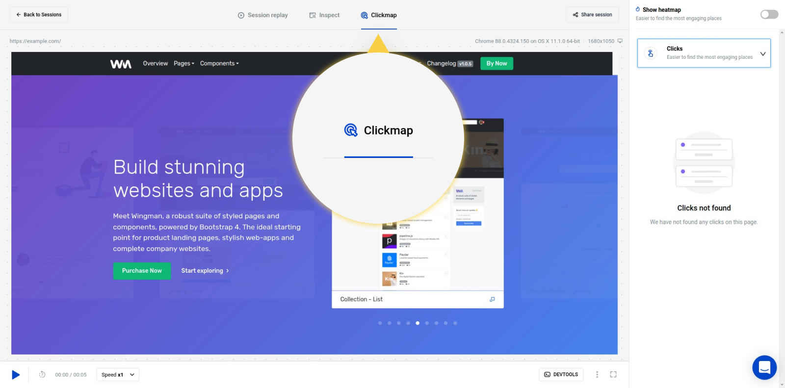 Switch to Clickmap LiveSession App - Clickmap tab