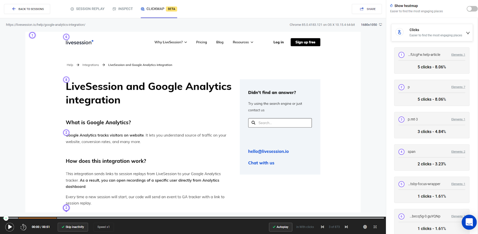 Clickmap - example view LiveSession App - Clickmap - First view
