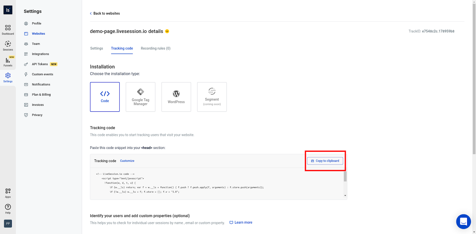 Click to copy to clipboard Install code instruction