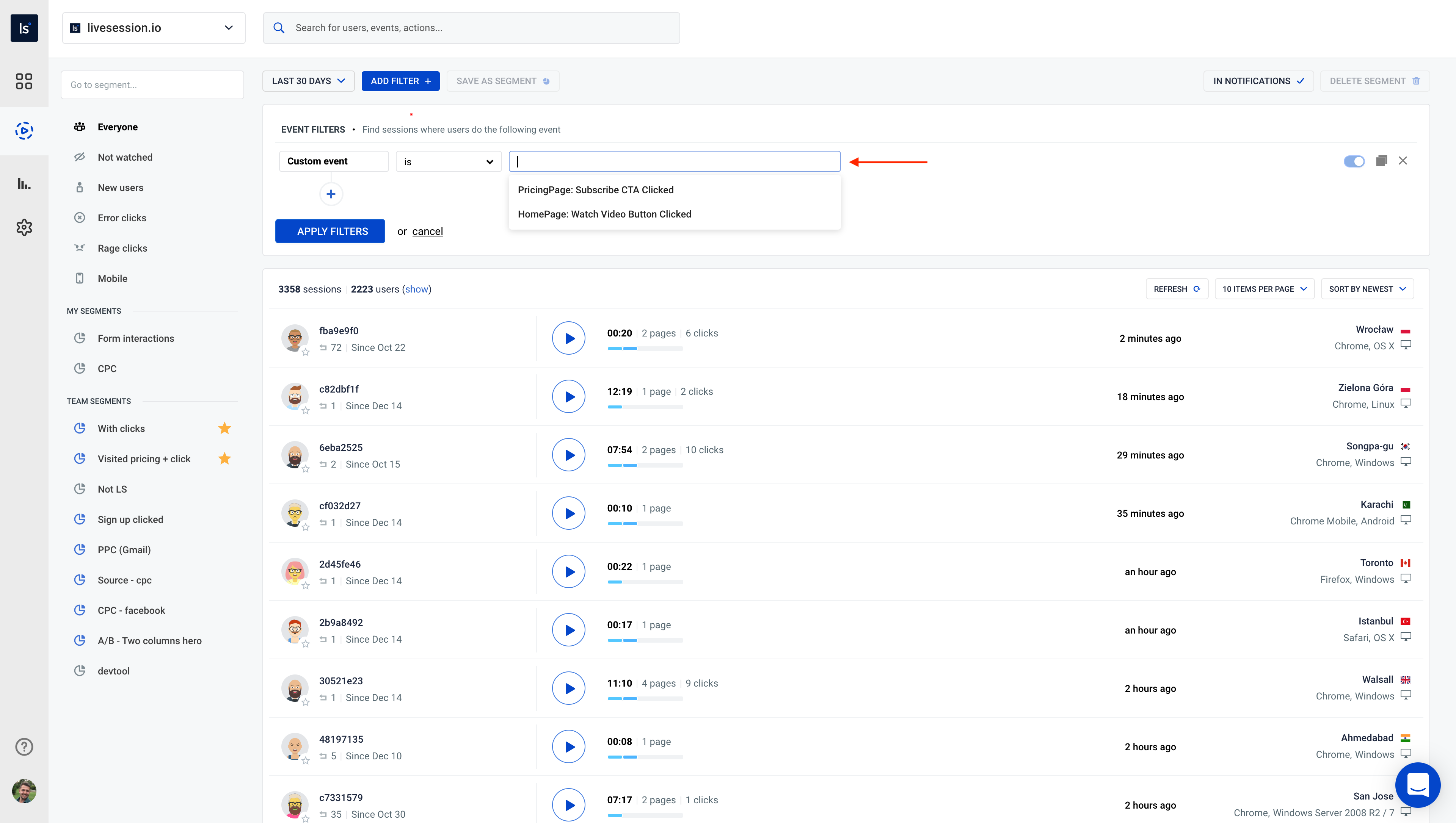 Custom Events - terms LiveSession App - Custom Events - Terms
