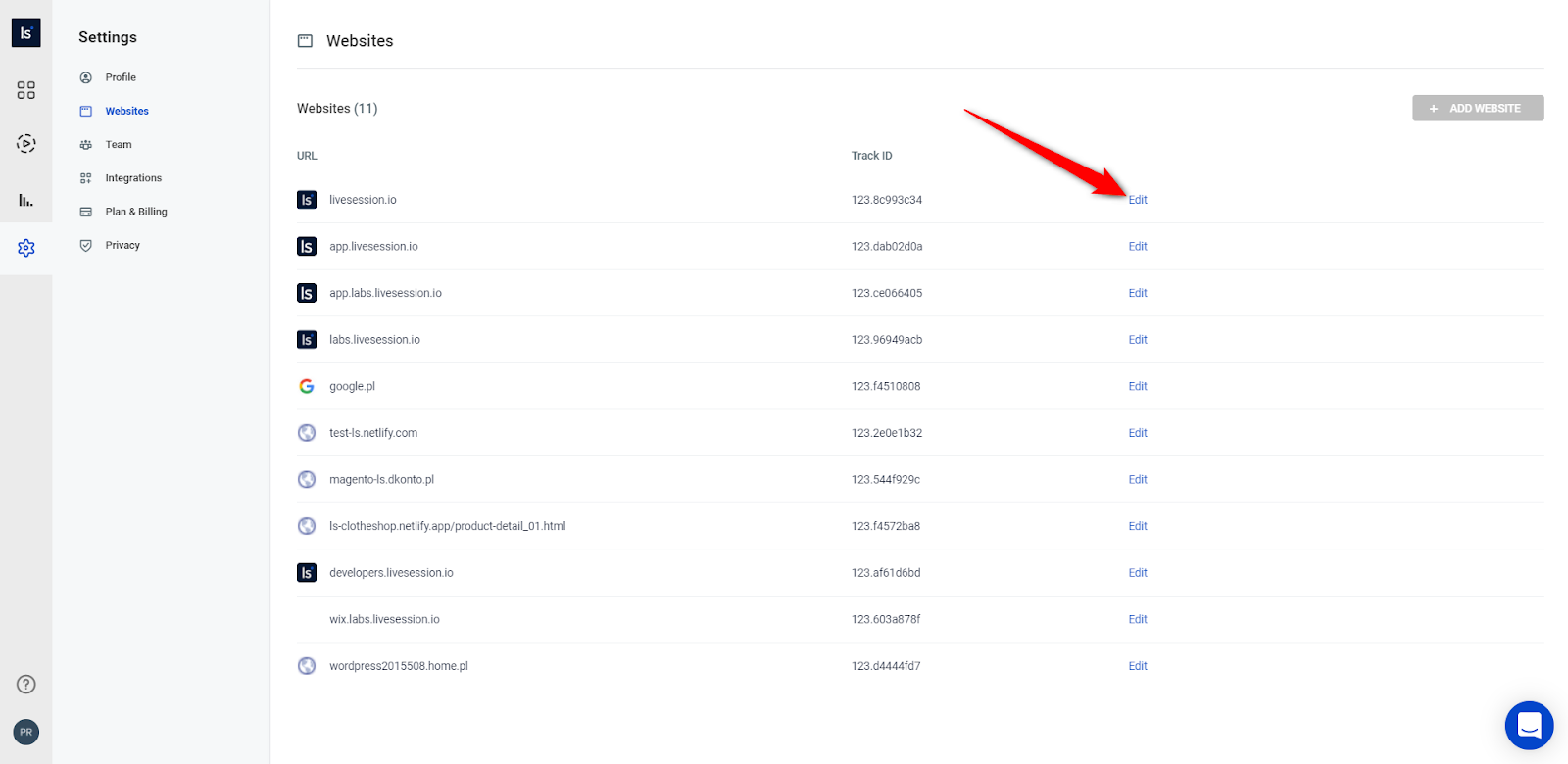 Go to Settings Go to Settings and click Edit on website