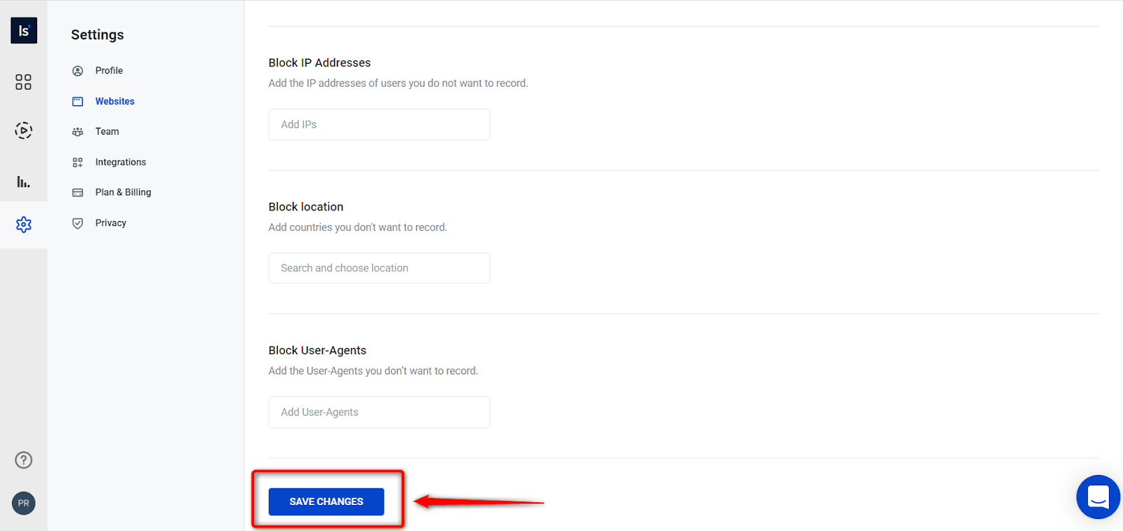 Click Save changes Click Save changes to save new settings