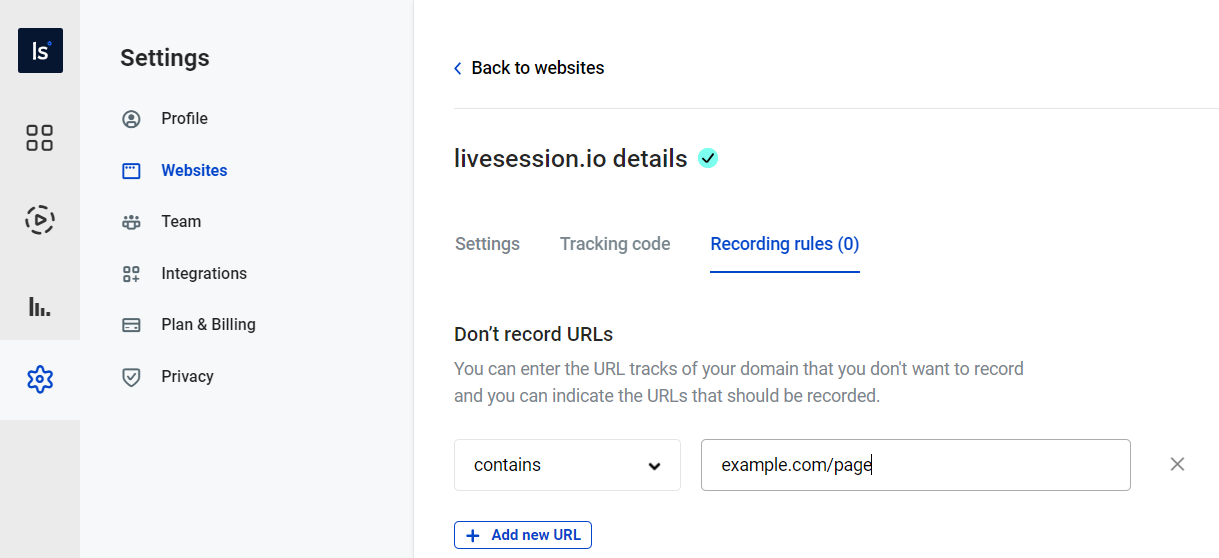 Don’t record URLs containing Don’t record URLs that contain certain web address