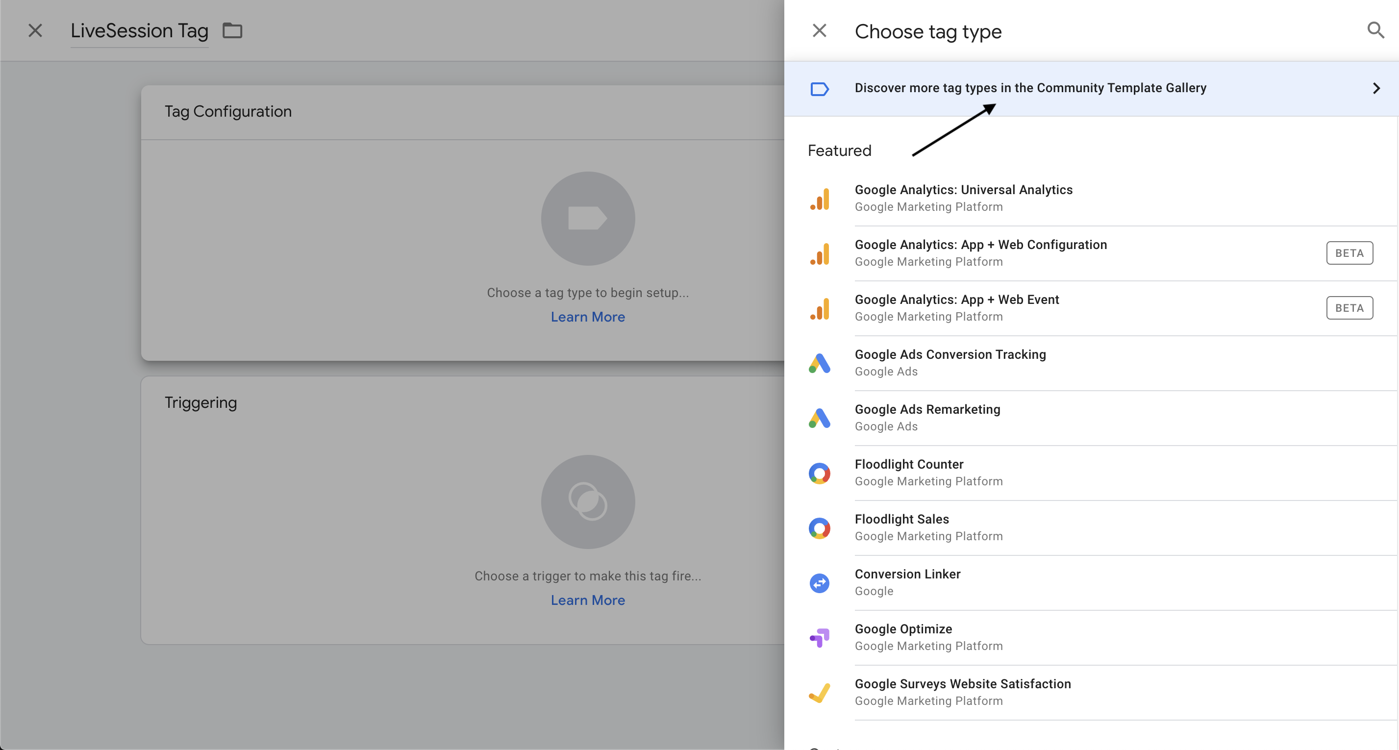 Search for tag in Gallery Google Tag Manager integration
