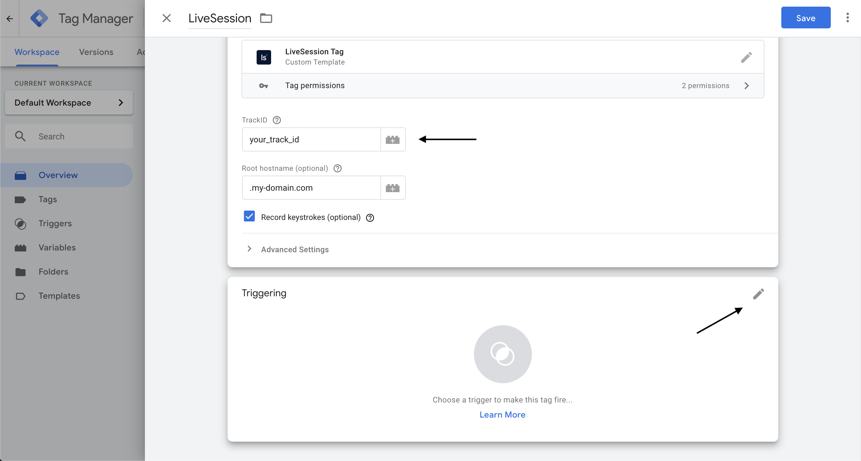 Paste TrackID Google Tag Manager integration