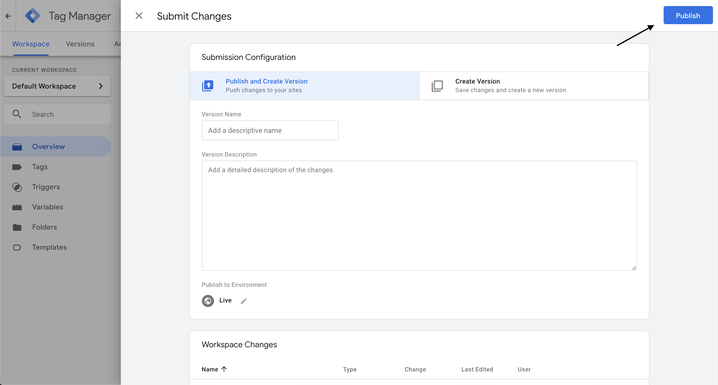 Click Publish again Google Tag Manager integration