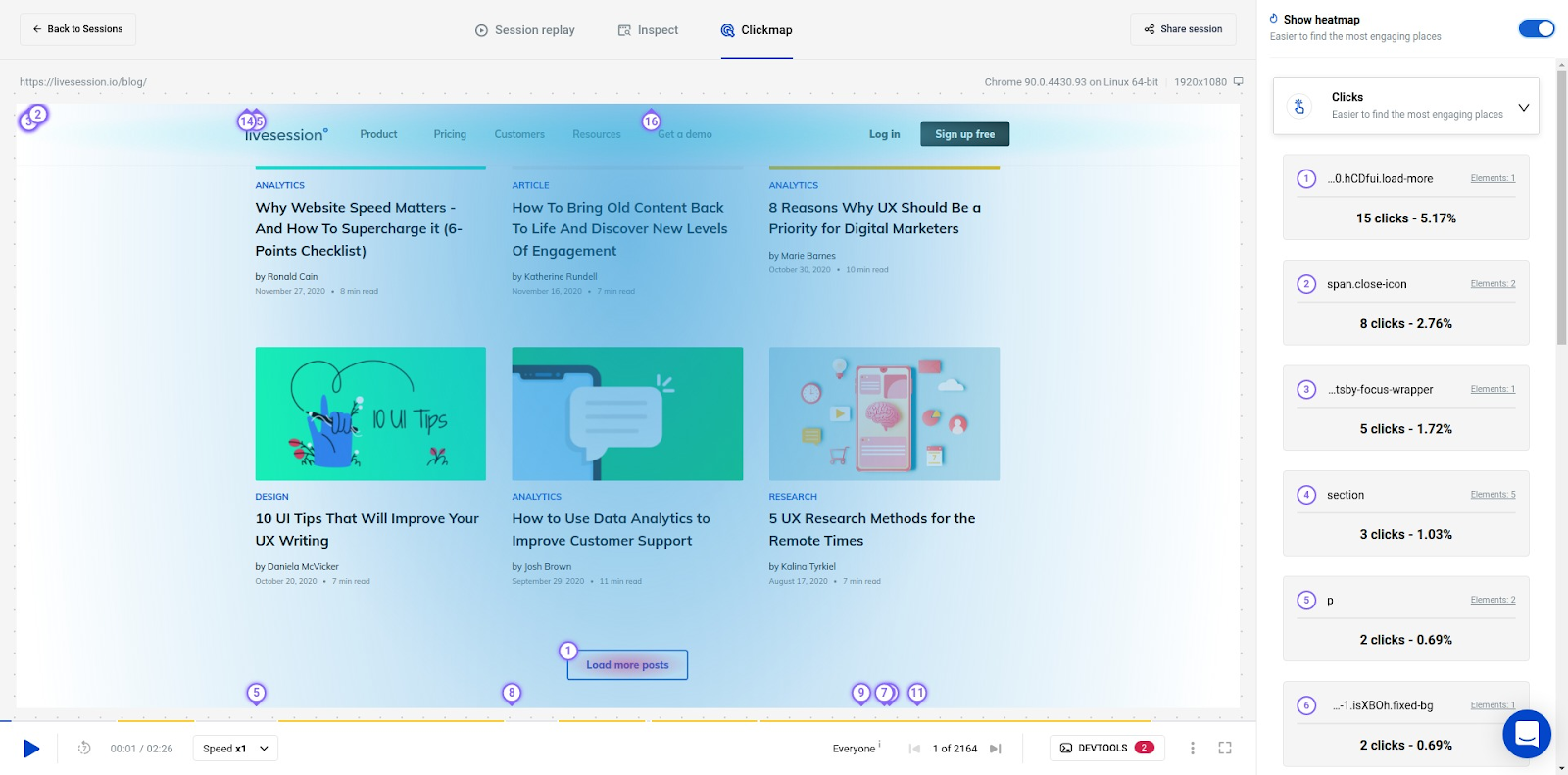 Use Feedback LiveSession Blog heatmap from App