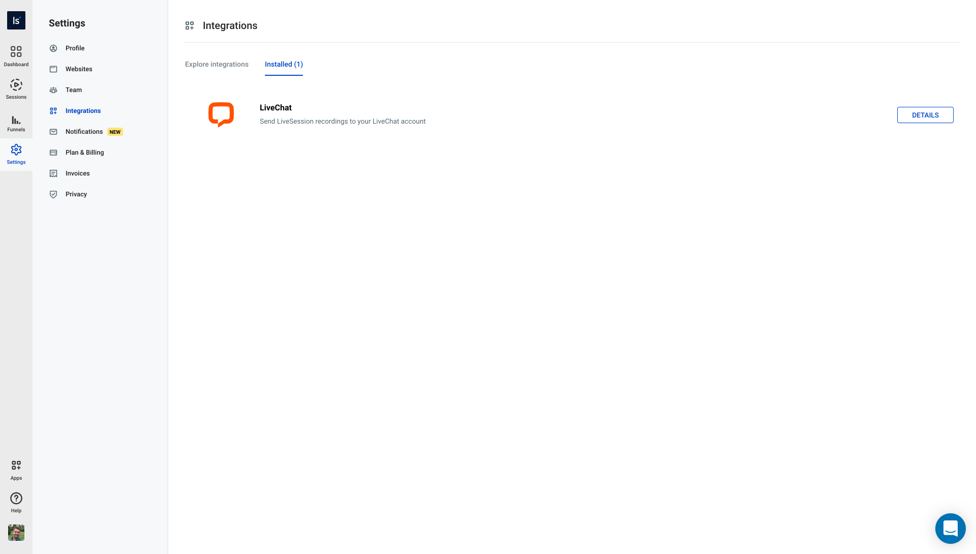 LiveChat is installed LiveChat integration