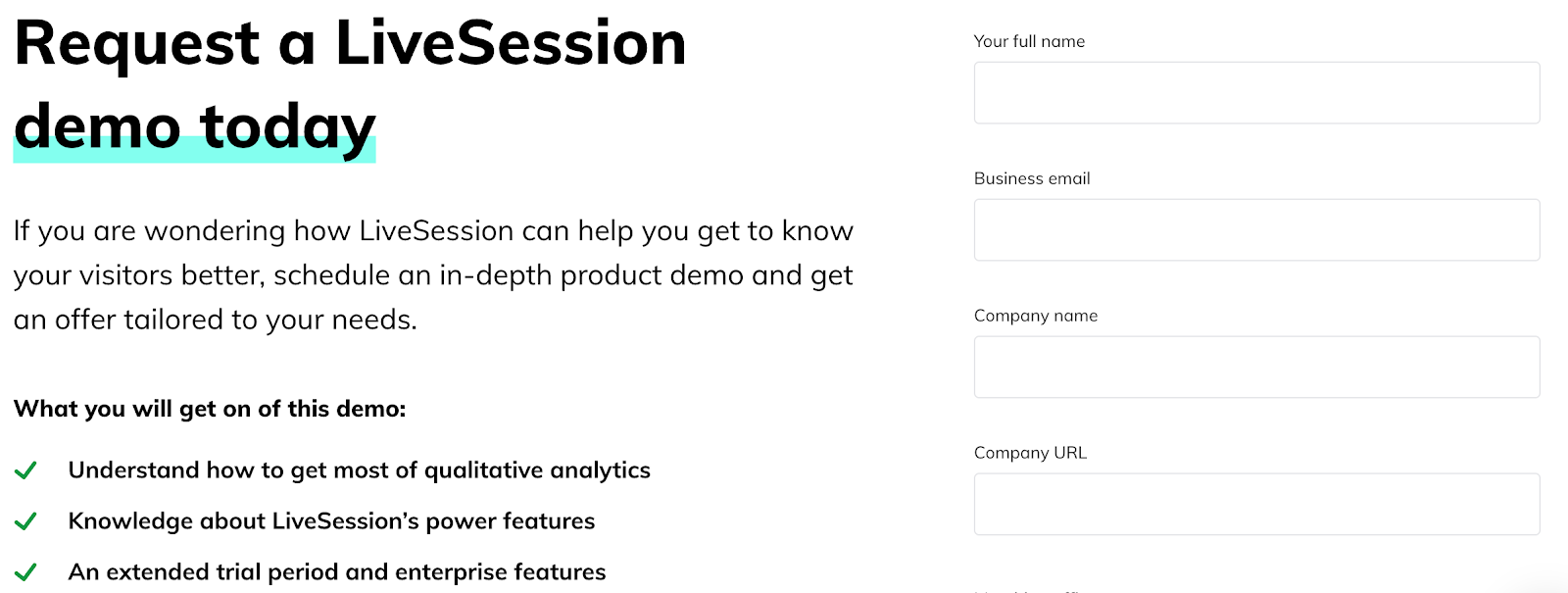 Request a LiveSession demo today! example of lead - LiveSession