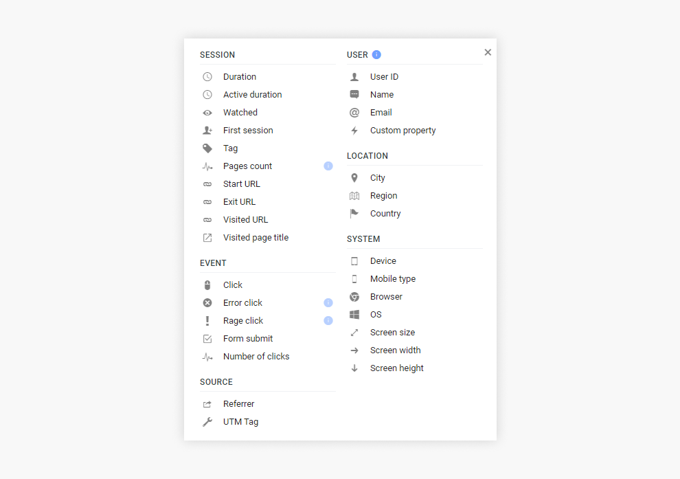 LiveSesssion filters list Filters