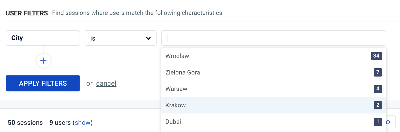 User filters - city segmentation-location-3