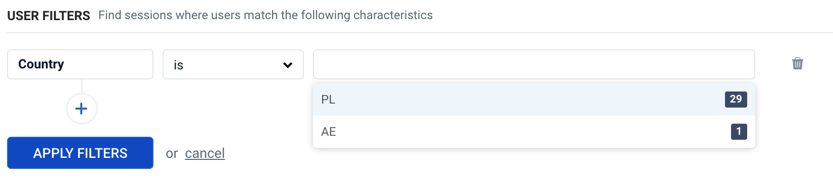User filters - country segmentation-location