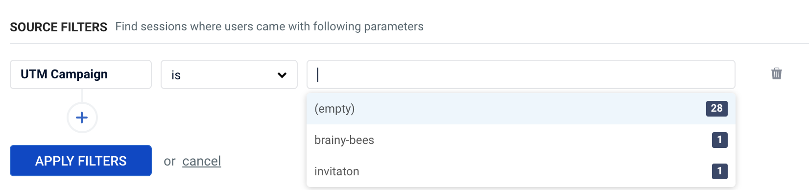 Source filters - UTM Campaign segmentation-search