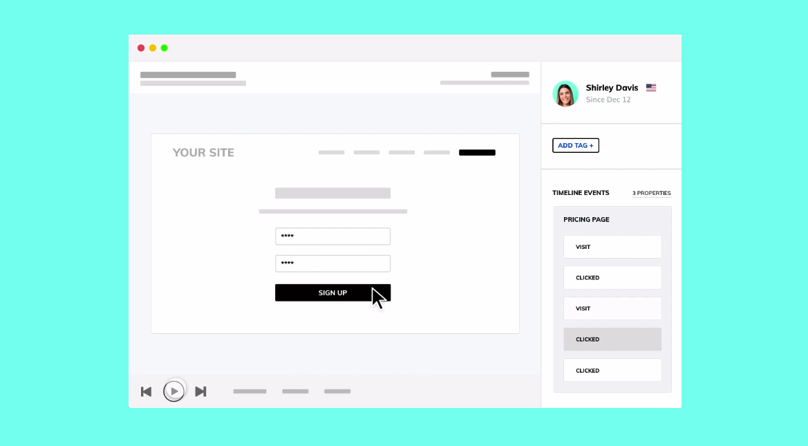 LiveSession replay session Illustration of session replays.