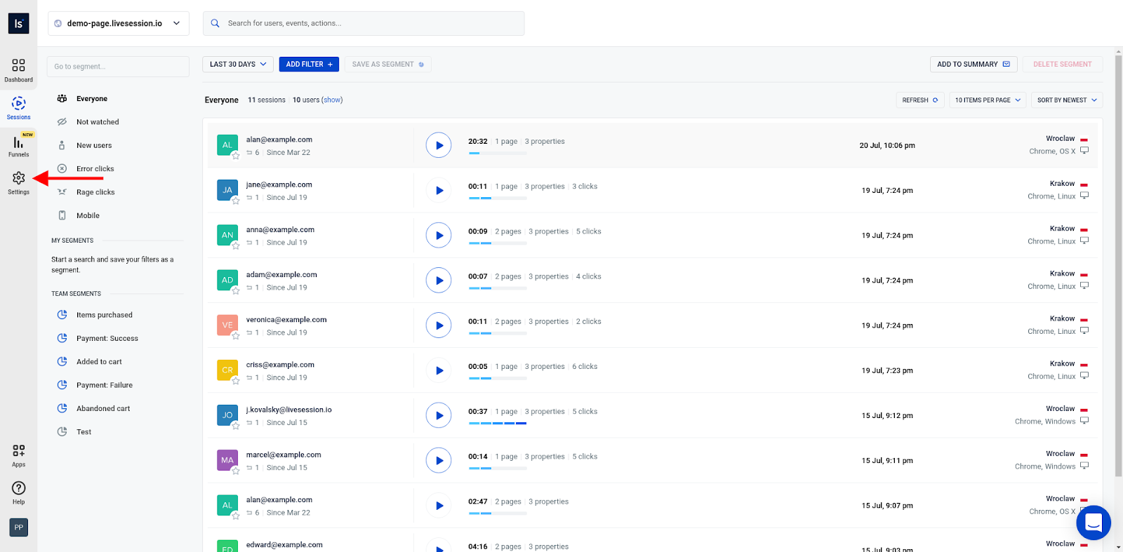 Go to settings on LiveSession Application. Install code instruction