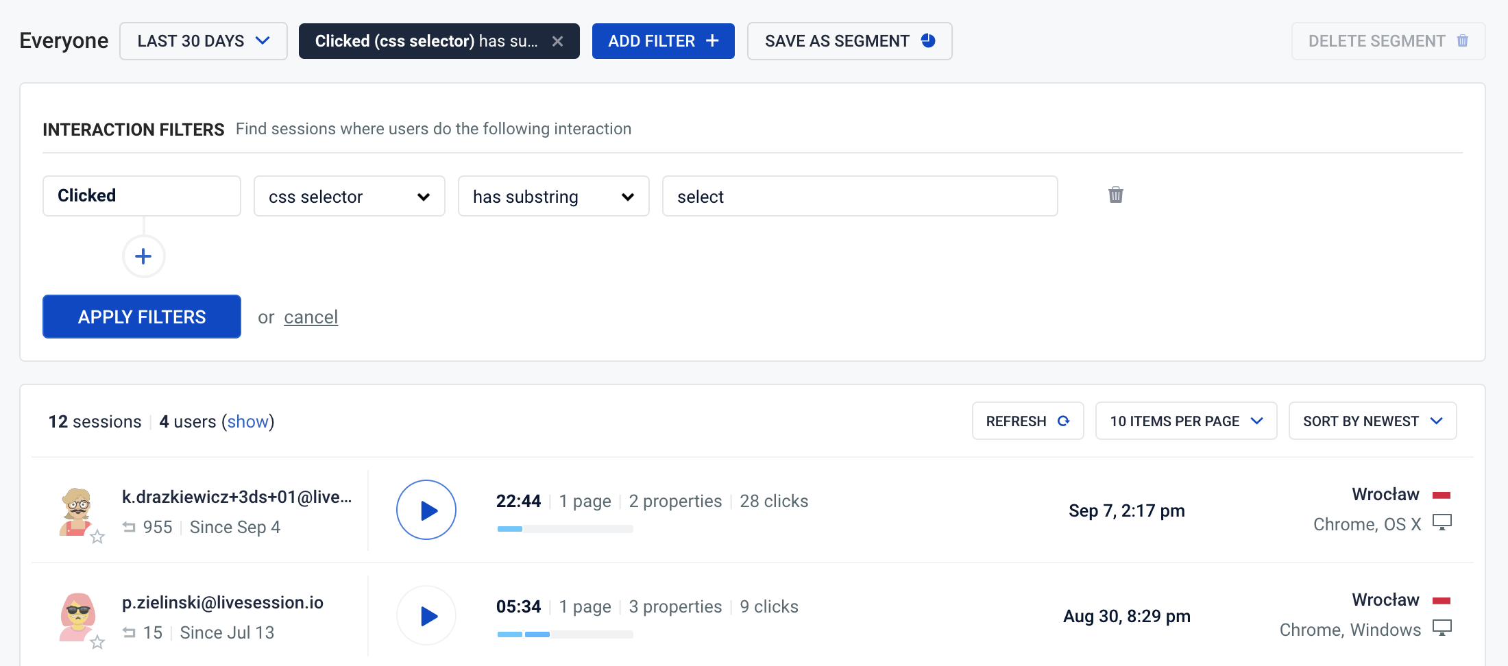 CSS selector filter - example user-research-click