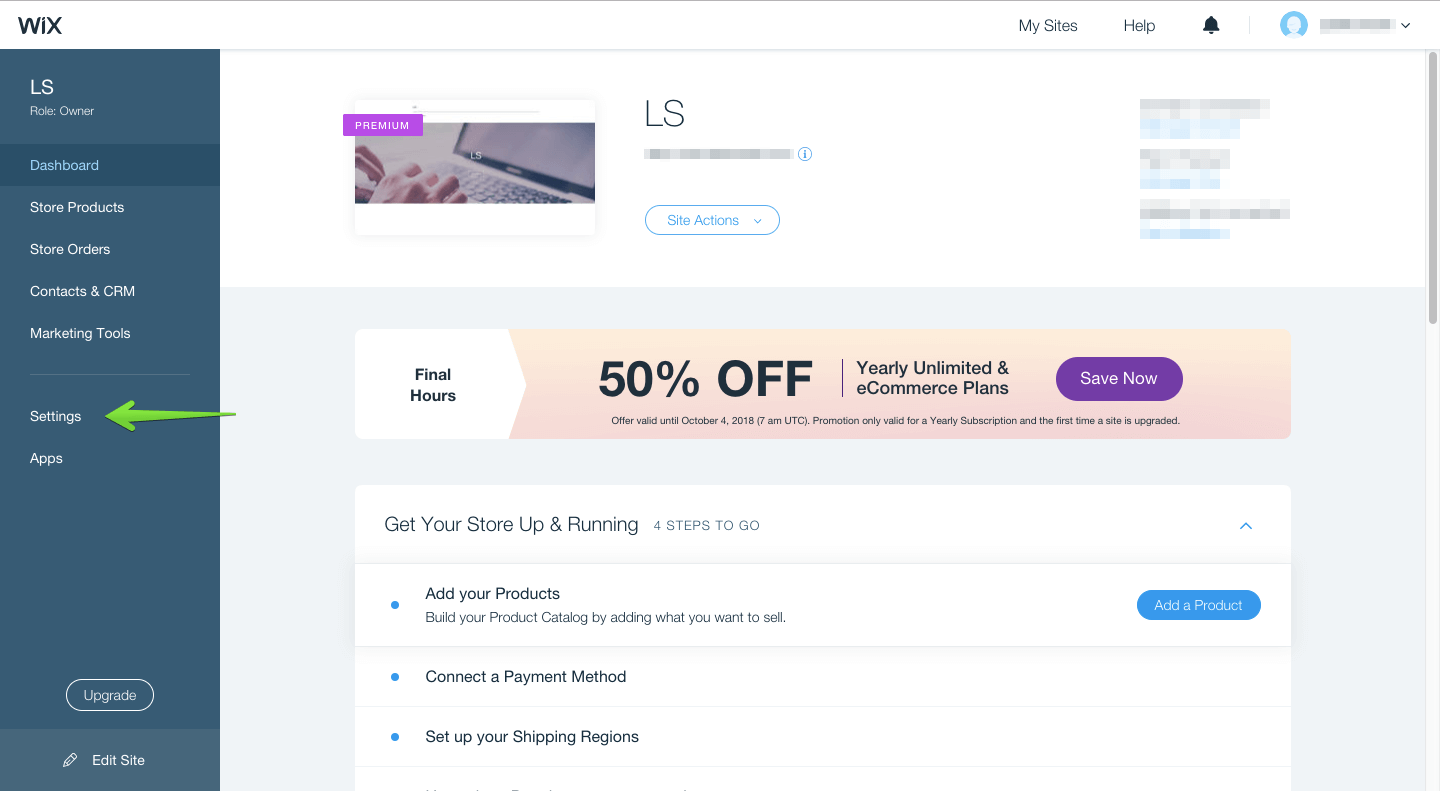 Go to settings Wix integration