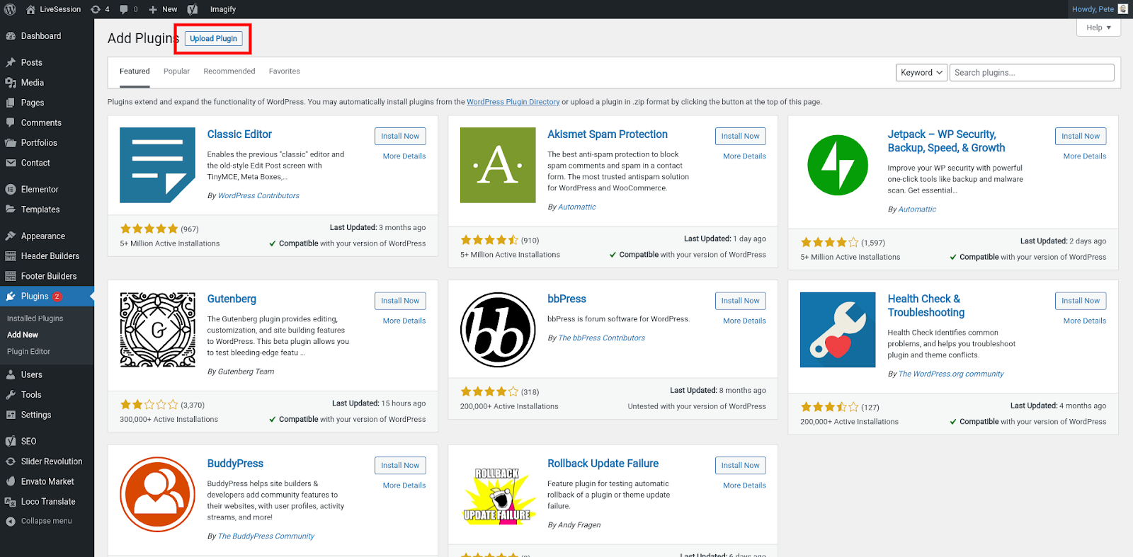 Click on upload Wordpress integration