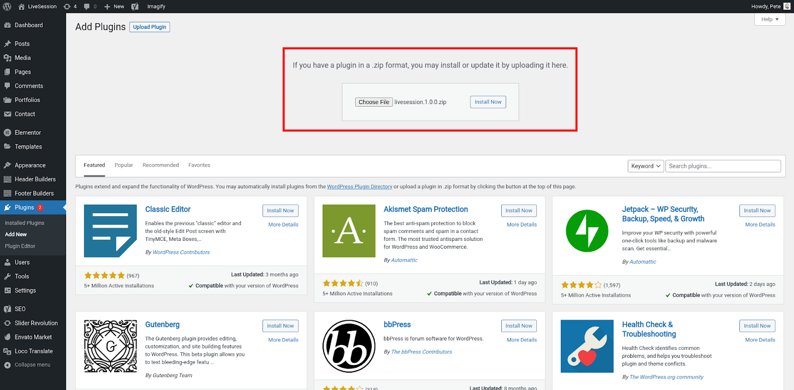 Upload plugin Wordpress integration