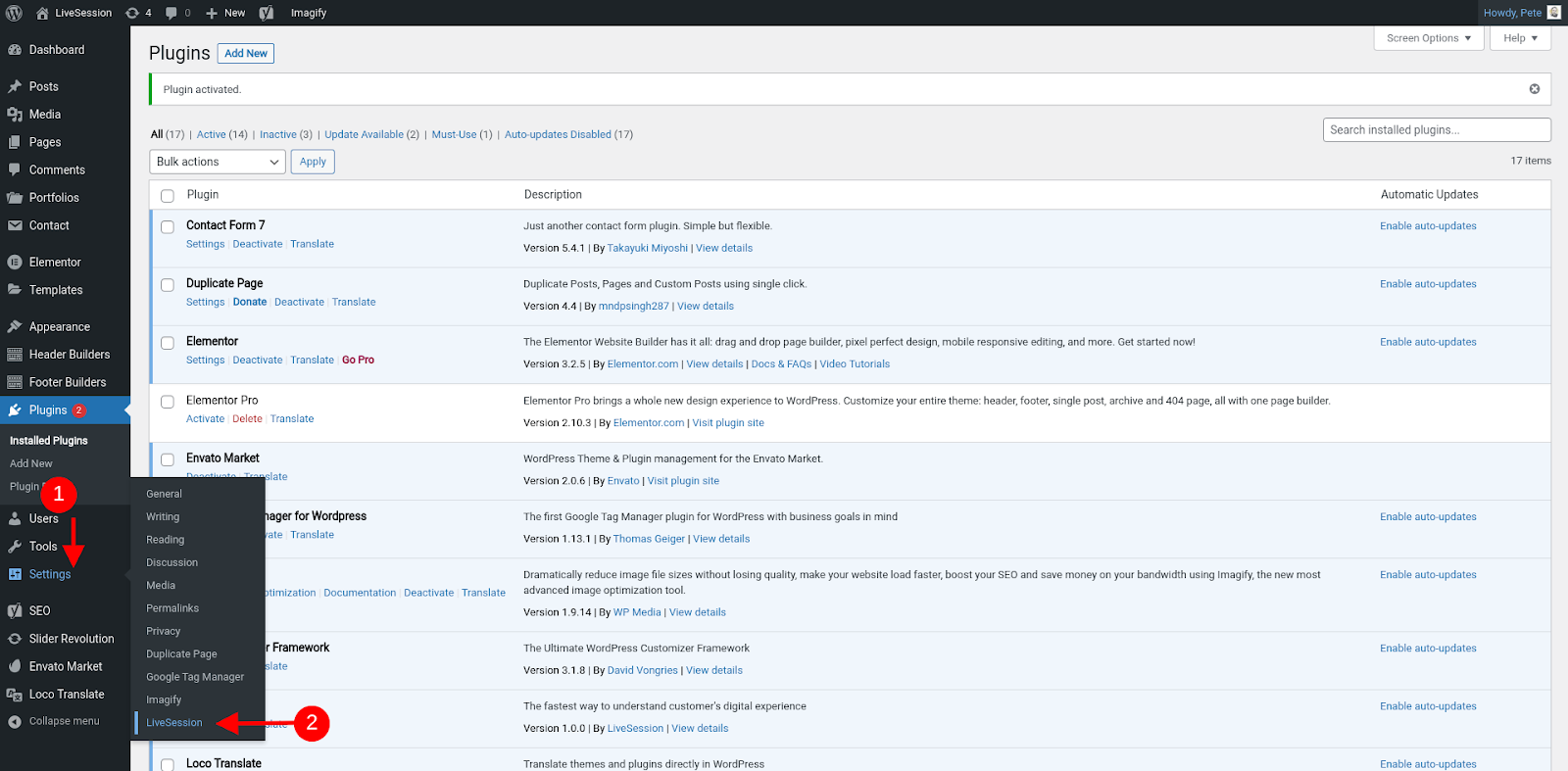 Go to Settings - LiveSession Wordpress integration